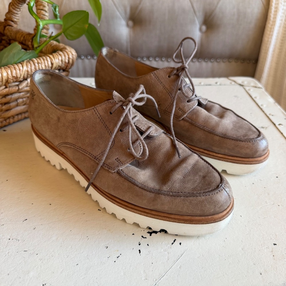 PAUL GREEN Oxford Taupe Leather‎ Lug Sole Platform Women's Lave Up Shoes